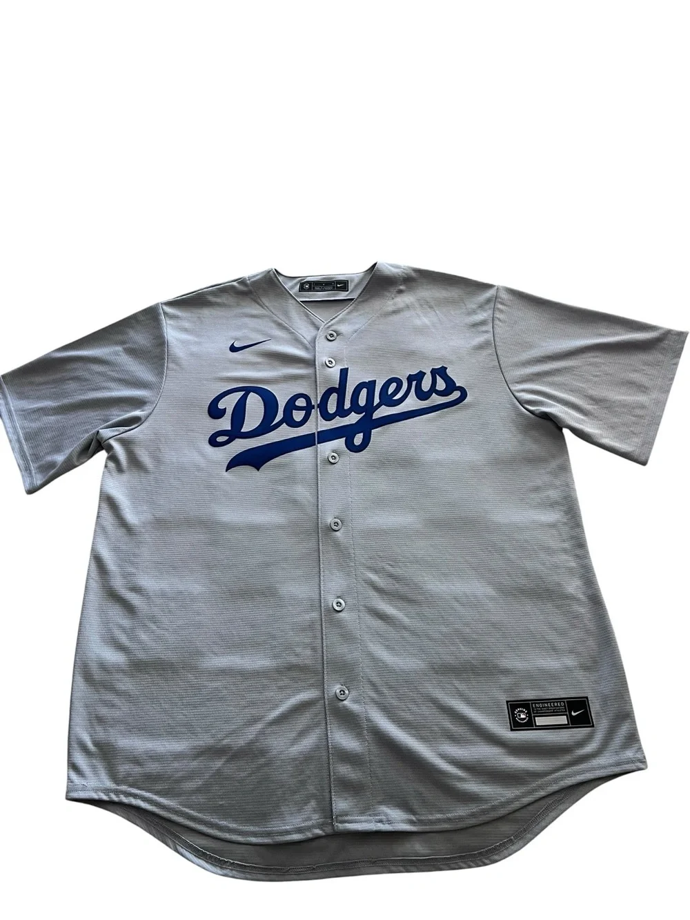 Nike Gray and Blue Dodgers Button-Up Jersey